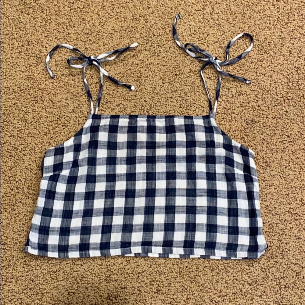 Forever 21 Navy and White Gingham Tie-Strap Crop Tank